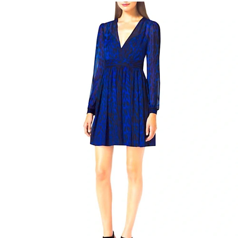 0178 MICHAEL Michael KORS Leopard Print Georgette Dress sz 8 - Picture 1 of 8
